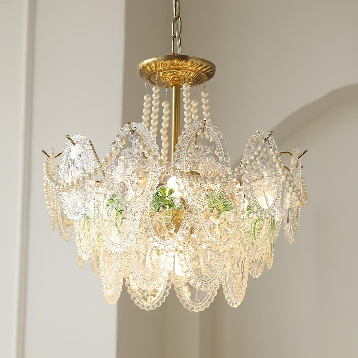 Lustre Perles en verre Métal doré Design à plusieurs niveaux Douille E14 Suspension Salon Salle à manger | Sansoti
