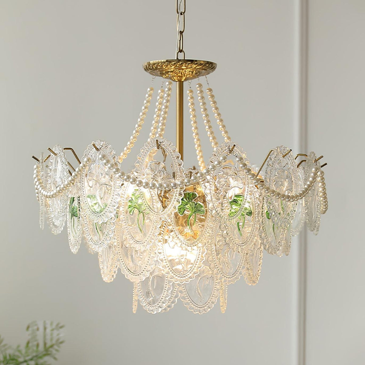 Lustre Perles en verre Métal doré Design à plusieurs niveaux Douille E14 Suspension Salon Salle à manger | Sansoti