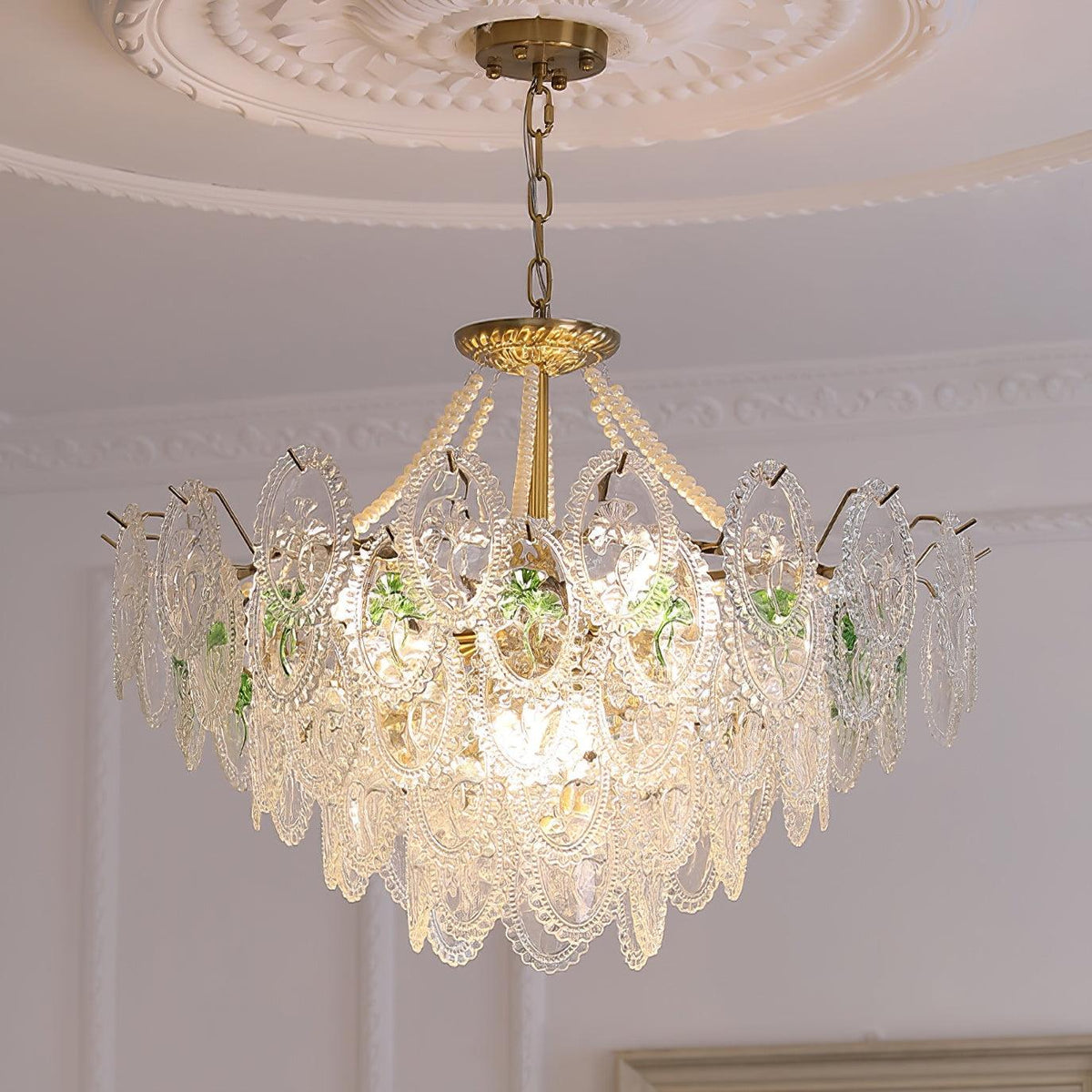 Lustre Perles en verre Métal doré Design à plusieurs niveaux Douille E14 Suspension Salon Salle à manger | Sansoti