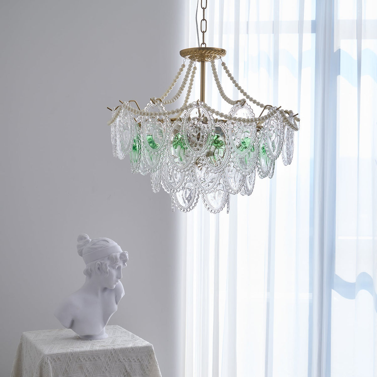 Lustre Perles en verre Métal doré Design à plusieurs niveaux Douille E14 Suspension Salon Salle à manger | Sansoti
