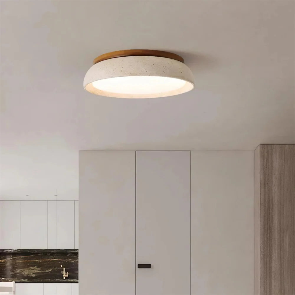 Plafondlamp van Travertin – Ronde LED Lamp met Warm, Diffuus Licht | Sansoti