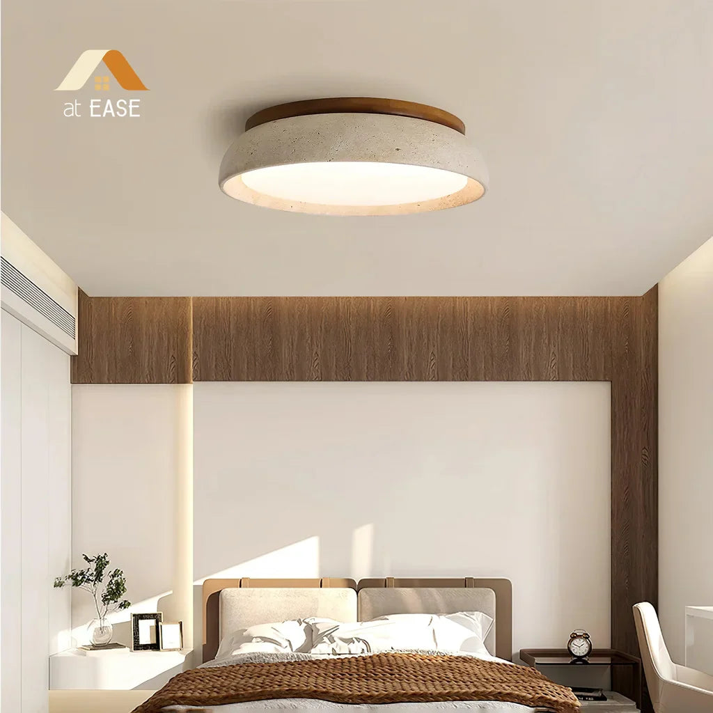 Plafondlamp van Travertin – Ronde LED Lamp met Warm, Diffuus Licht | Sansoti