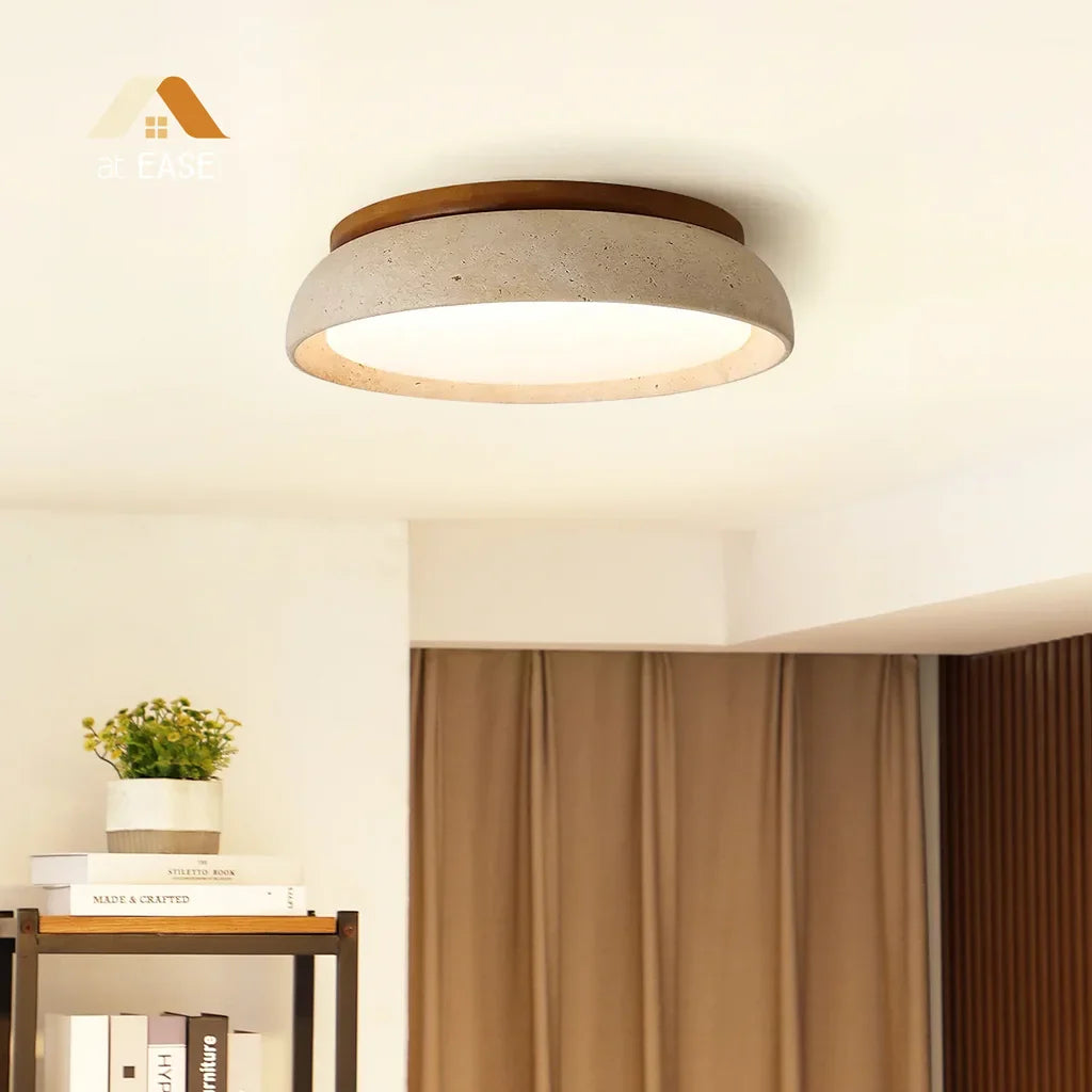 Plafondlamp van Travertin – Ronde LED Lamp met Warm, Diffuus Licht | Sansoti