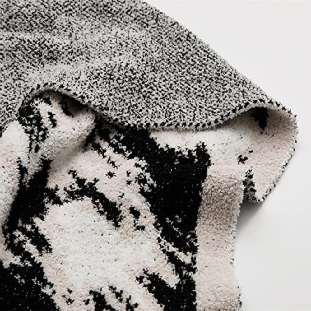 Gestrickte Plüschdecke Schwarz-Weiß 130x160 cm Warme Decke für Wohnzimmer und Schlafzimmer im modernen skandinavischen Design | Sansoti