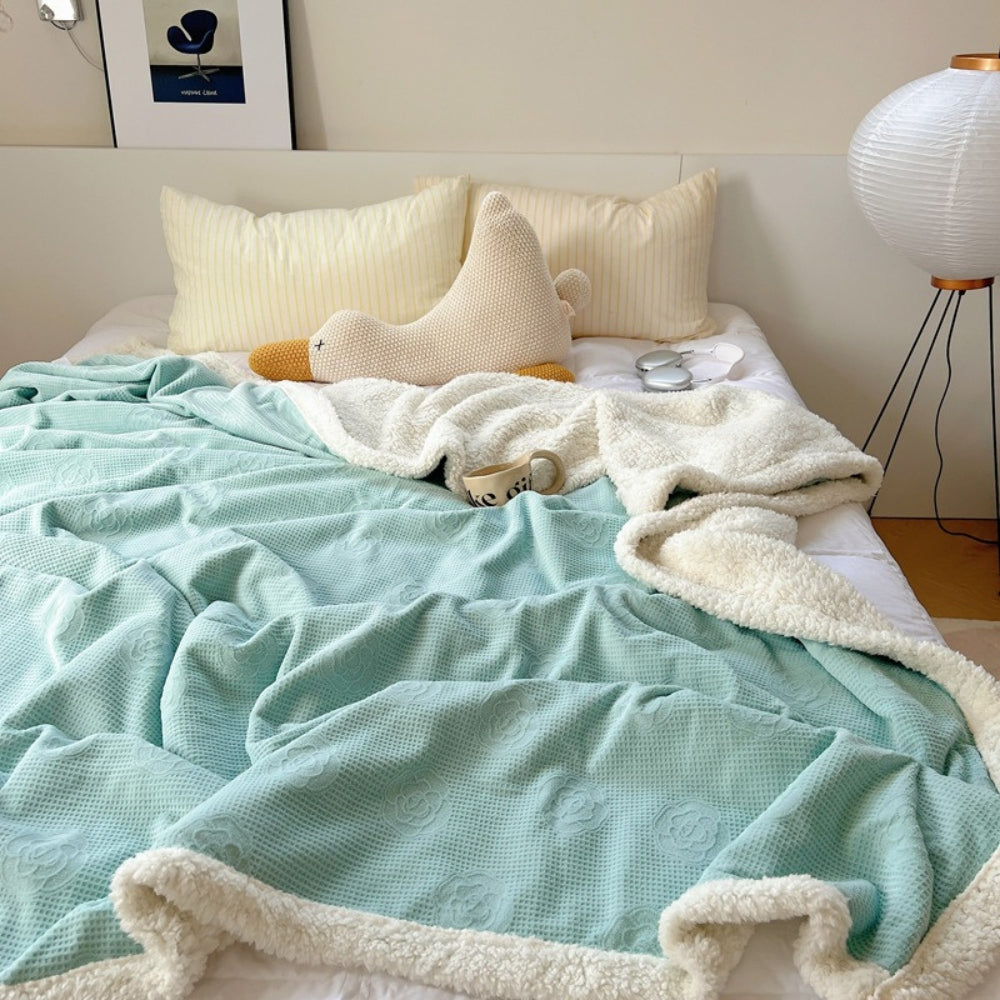 Double-Layer Sherpa Throw Blanket with Embossed Floral Pattern Warm Blanket for Living Room and Bedroom Soft Fleece Throw | Sansoti