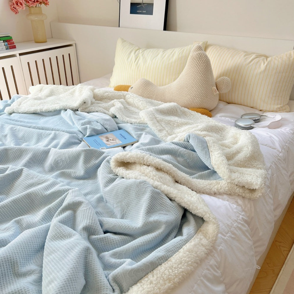 Double-Layer Sherpa Throw Blanket with Embossed Floral Pattern Warm Blanket for Living Room and Bedroom Soft Fleece Throw | Sansoti