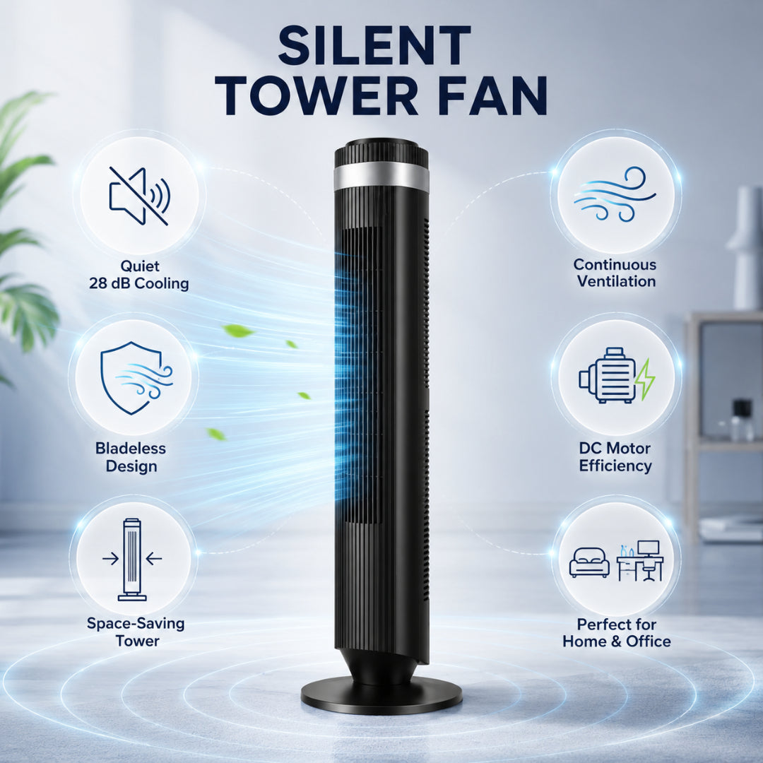 Stille Torenventilator 28dB Bladloos DC-motor Slaapkamer Kantoor Woonkamer Luchtcirculatie Compact Design | Sansoti