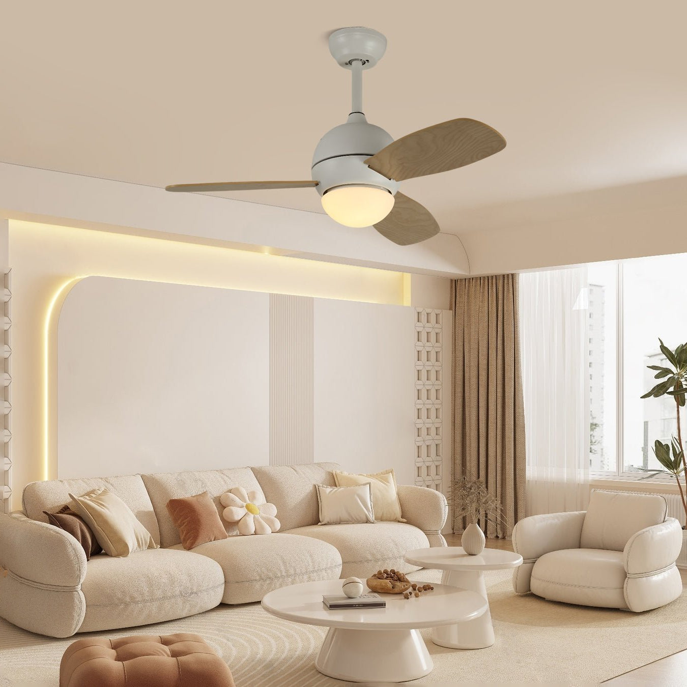 Plafondventilator met Verlichting Minimalistische Stijl 3 Bladen | Sansoti