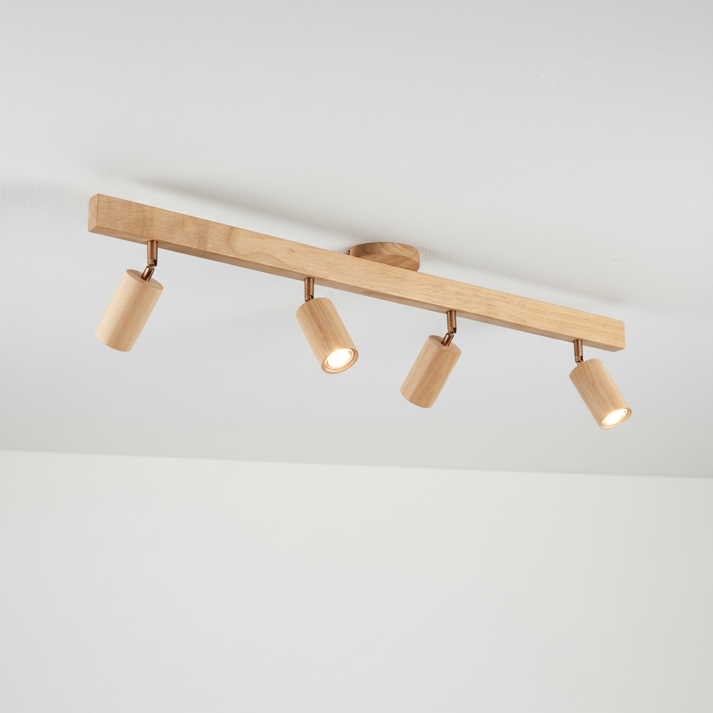 Spot de plafond orientable aspect bois en métal GU10 1 2 3 4 spots Blanc chaud ou froid Éclairage moderne Salon Cuisine | Sansoti