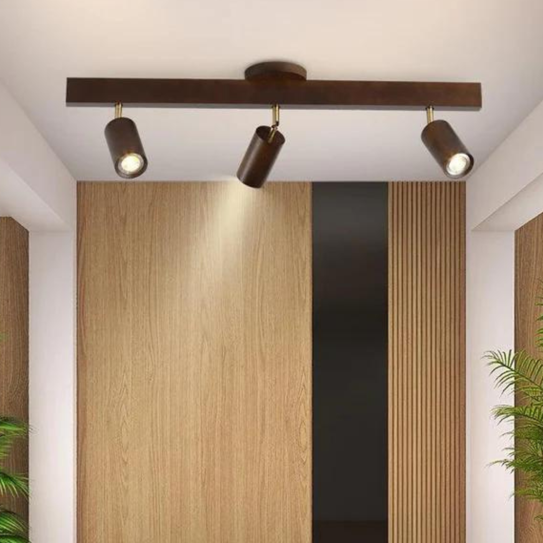 Spot de plafond orientable aspect bois en métal GU10 1 2 3 4 spots Blanc chaud ou froid Éclairage moderne Salon Cuisine | Sansoti
