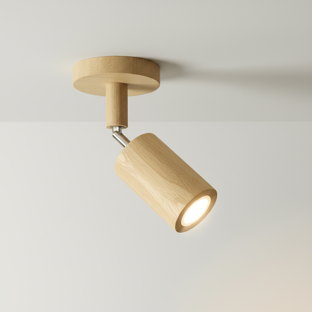 Spot de plafond orientable aspect bois en métal GU10 1 2 3 4 spots Blanc chaud ou froid Éclairage moderne Salon Cuisine | Sansoti