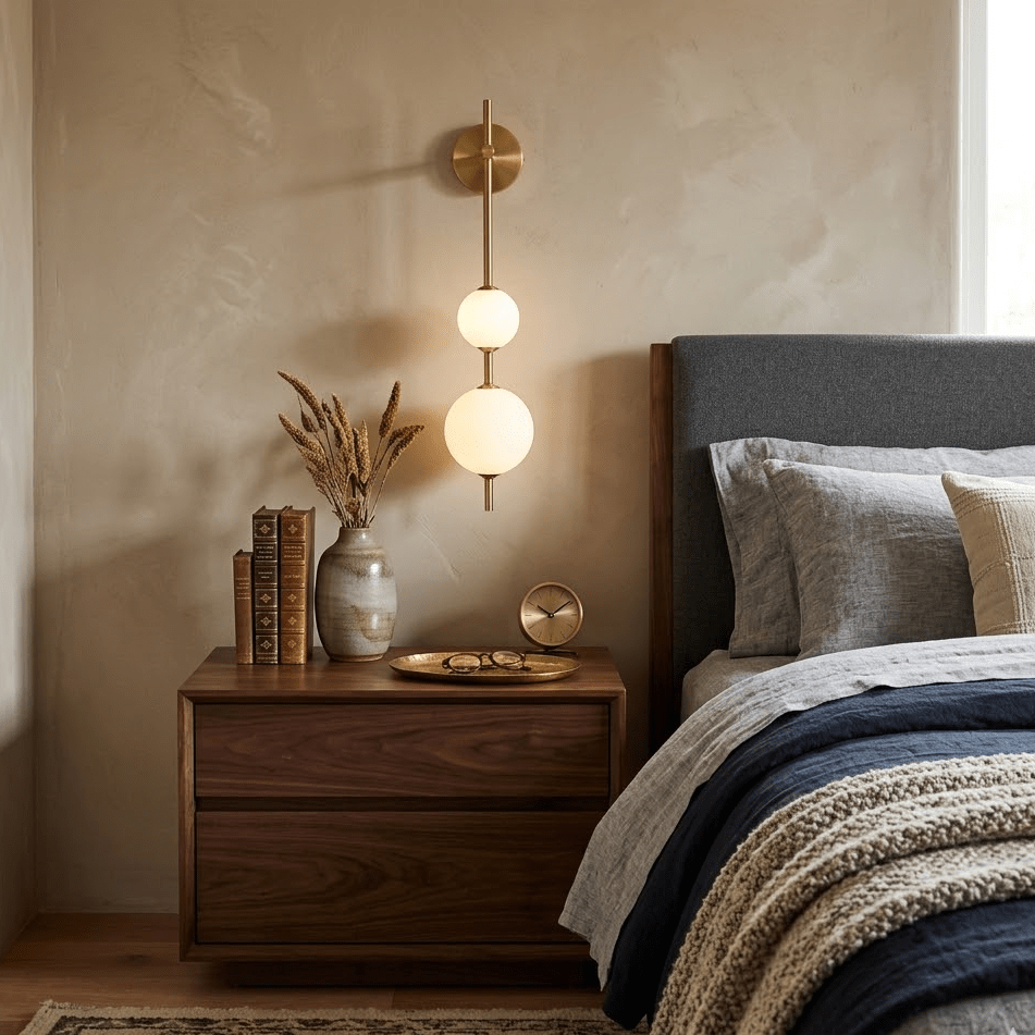 Verticale Glazen Bol Wandlamp – Moderne Wandverlichting met Gestapelde Bollen – Messing, Zwart of Nikkel – 3 Afmetingen | Sansoti