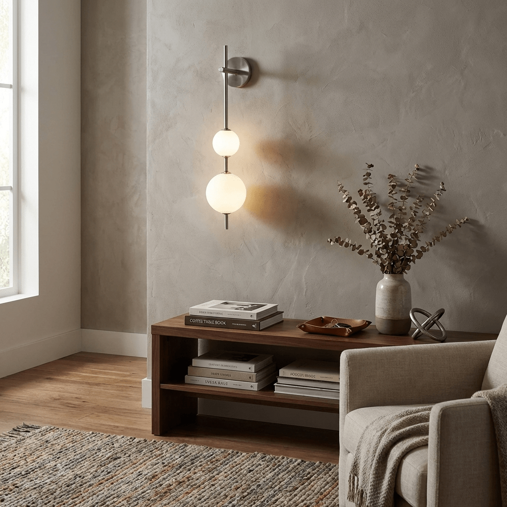 Verticale Glazen Bol Wandlamp – Moderne Wandverlichting met Gestapelde Bollen – Messing, Zwart of Nikkel – 3 Afmetingen | Sansoti