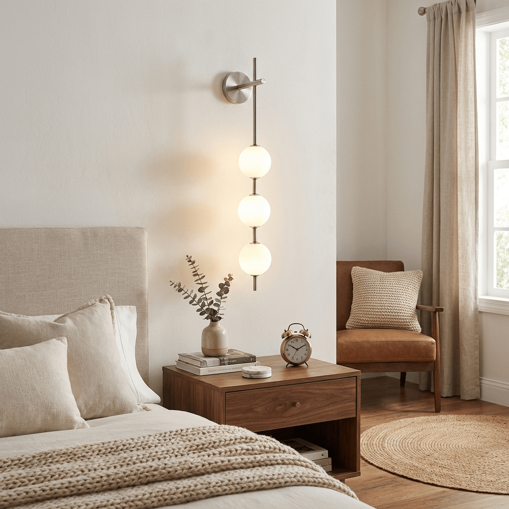 Verticale Glazen Bol Wandlamp – Moderne Wandverlichting met Gestapelde Bollen – Messing, Zwart of Nikkel – 3 Afmetingen | Sansoti