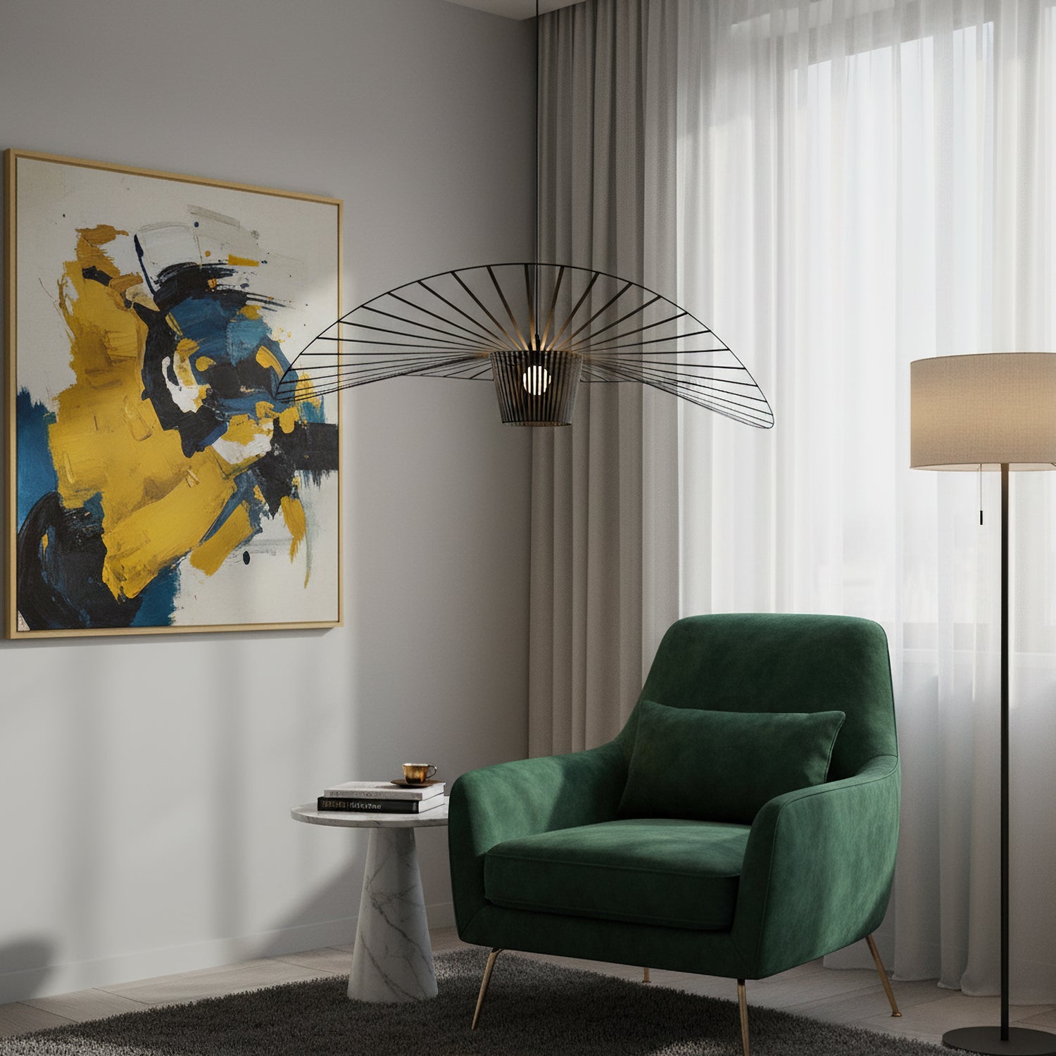 Hanglamp met Polyurethaan Ribbons – Sculptural Design Fiber Grote Zwevende Pendellamp Eetkamer – Ø80cm-Ø200cm | Sansoti