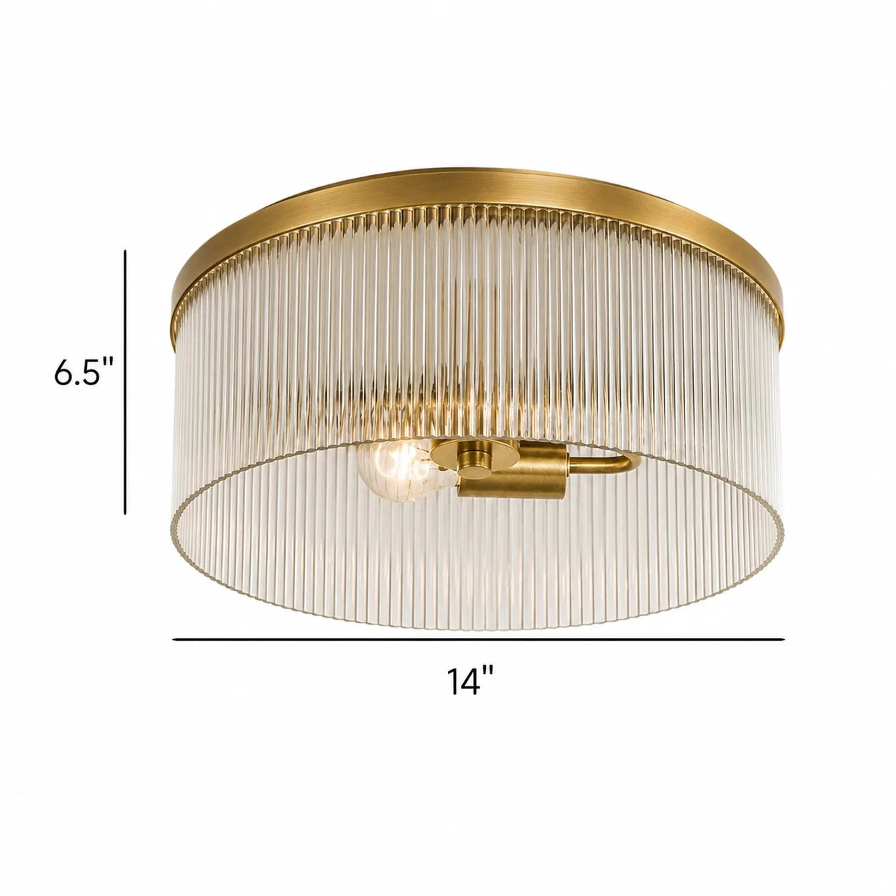 Ronde Plafondlamp met Geribbeld Glas en Landelijke Afwerking – Warm Sfeerlicht voor Lage Plafonds | Sansoti