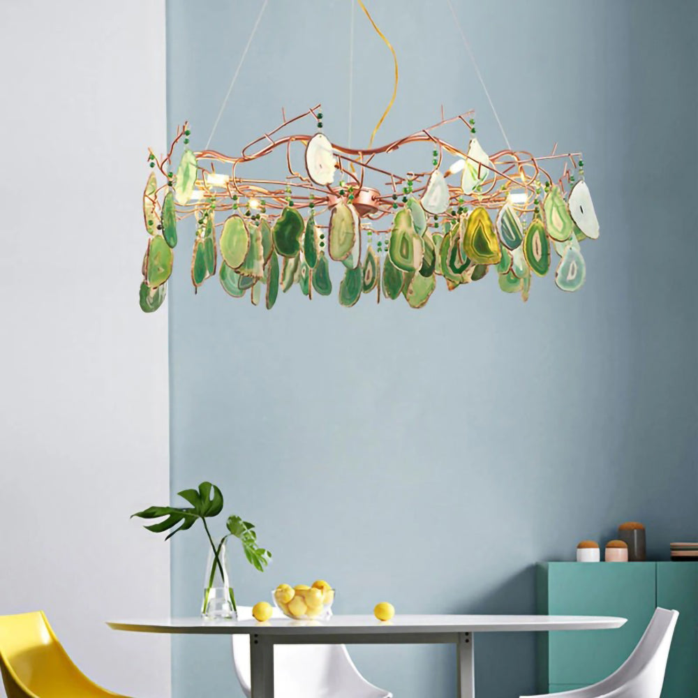 Agaatlamp Kroonluchter met Natuursteen en Roségouden Frame – Klassieke Villa Verlichting | Sansoti