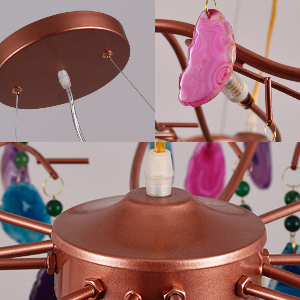 Agaatlamp Kroonluchter met Natuursteen en Roségouden Frame – Klassieke Villa Verlichting | Sansoti