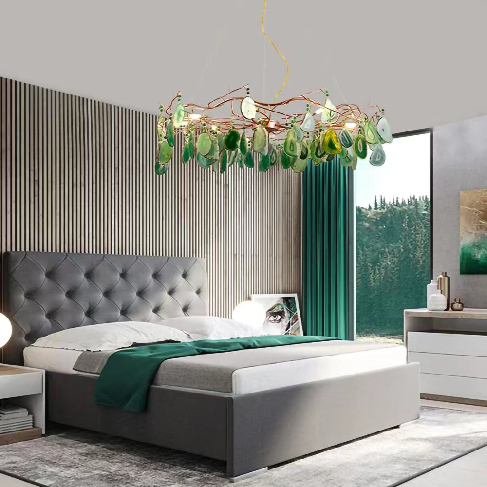 Agaatlamp Kroonluchter met Natuursteen en Roségouden Frame – Klassieke Villa Verlichting | Sansoti