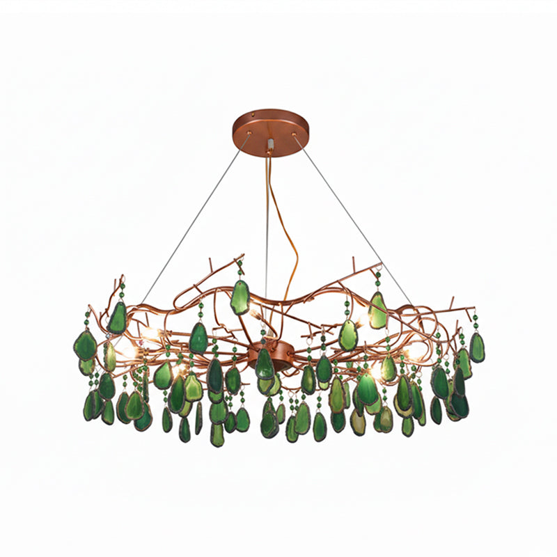 Agaatlamp Kroonluchter met Natuursteen en Roségouden Frame – Klassieke Villa Verlichting | Sansoti