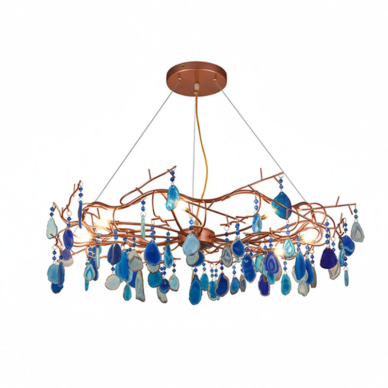 Agaatlamp Kroonluchter met Natuursteen en Roségouden Frame – Klassieke Villa Verlichting | Sansoti