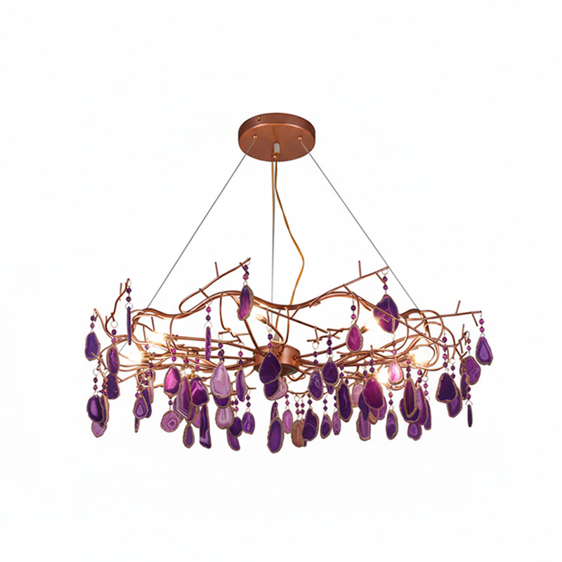 Agaatlamp Kroonluchter met Natuursteen en Roségouden Frame – Klassieke Villa Verlichting | Sansoti