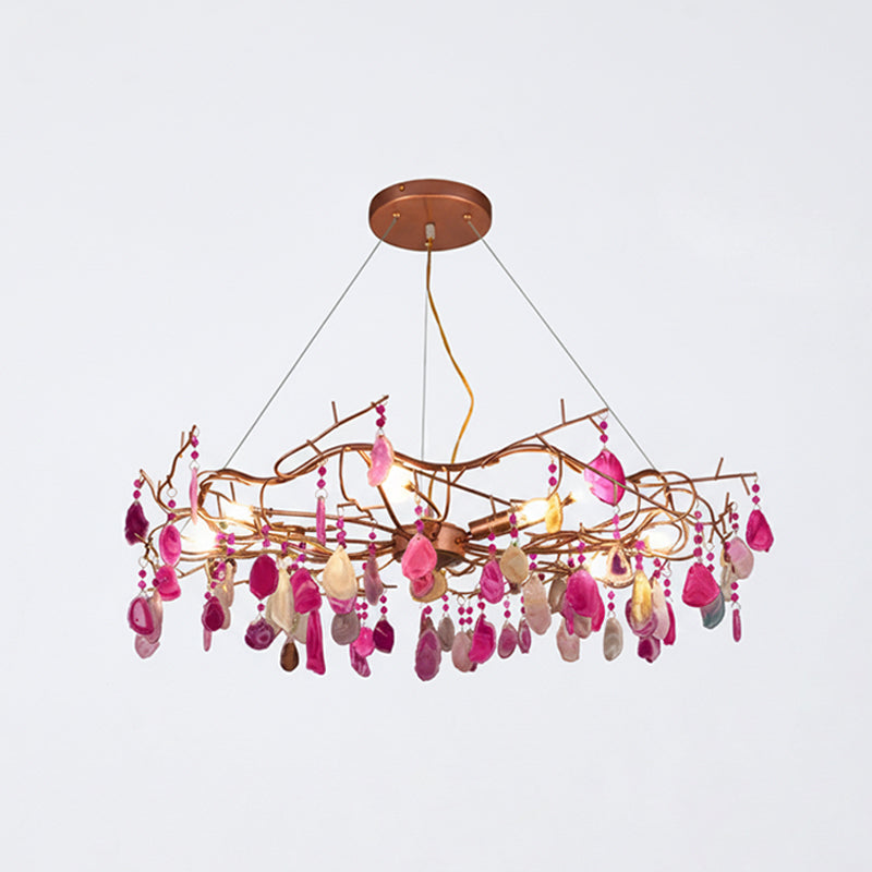 Agaatlamp Kroonluchter met Natuursteen en Roségouden Frame – Klassieke Villa Verlichting | Sansoti