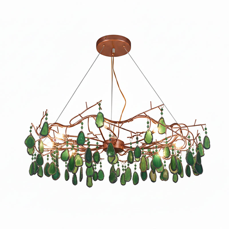 Agaatlamp Kroonluchter met Natuursteen en Roségouden Frame – Klassieke Villa Verlichting | Sansoti