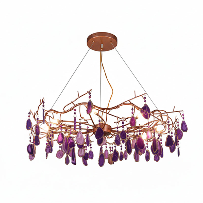 Agaatlamp Kroonluchter met Natuursteen en Roségouden Frame – Klassieke Villa Verlichting | Sansoti