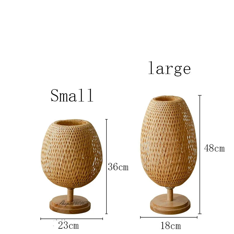Bamboe Tafellamp Vintage Scandinavisch Design Warm Licht Slaapkamer Woonkamer Bureaulamp Oosterse Stijl | Sansoti