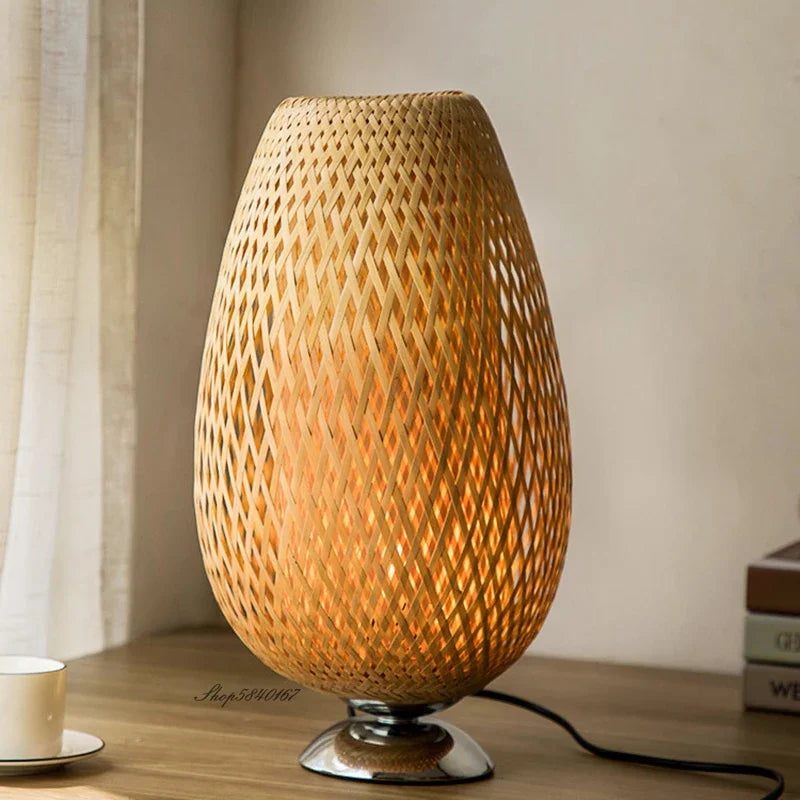Bamboe Tafellamp Vintage Scandinavisch Design Warm Licht Slaapkamer Woonkamer Bureaulamp Oosterse Stijl | Sansoti