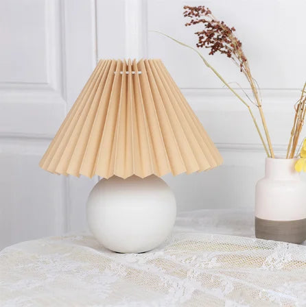 Tafellamp Vintage Met Plooikap E27 Retro Antiek 27cm Nachtkast Lamp | Sansoti