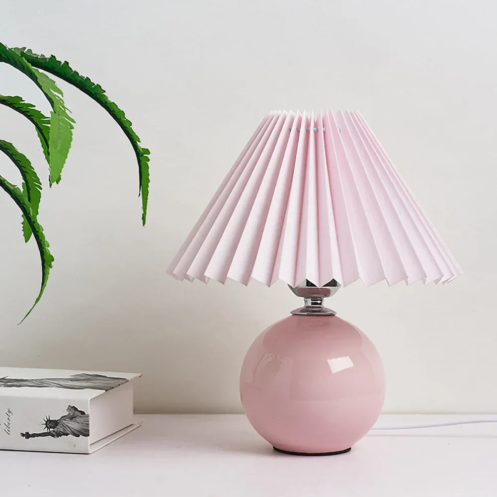 Tafellamp Vintage Met Plooikap E27 Retro Antiek 27cm Nachtkast Lamp | Sansoti