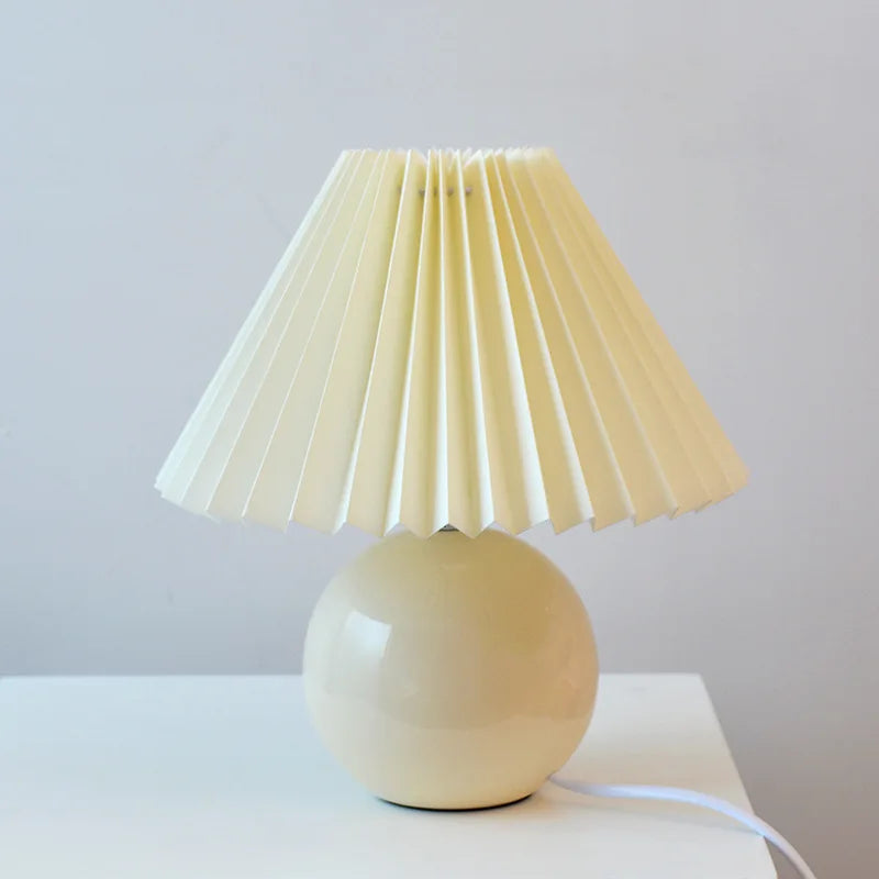 Tafellamp Vintage Met Plooikap E27 Retro Antiek 27cm Nachtkast Lamp | Sansoti
