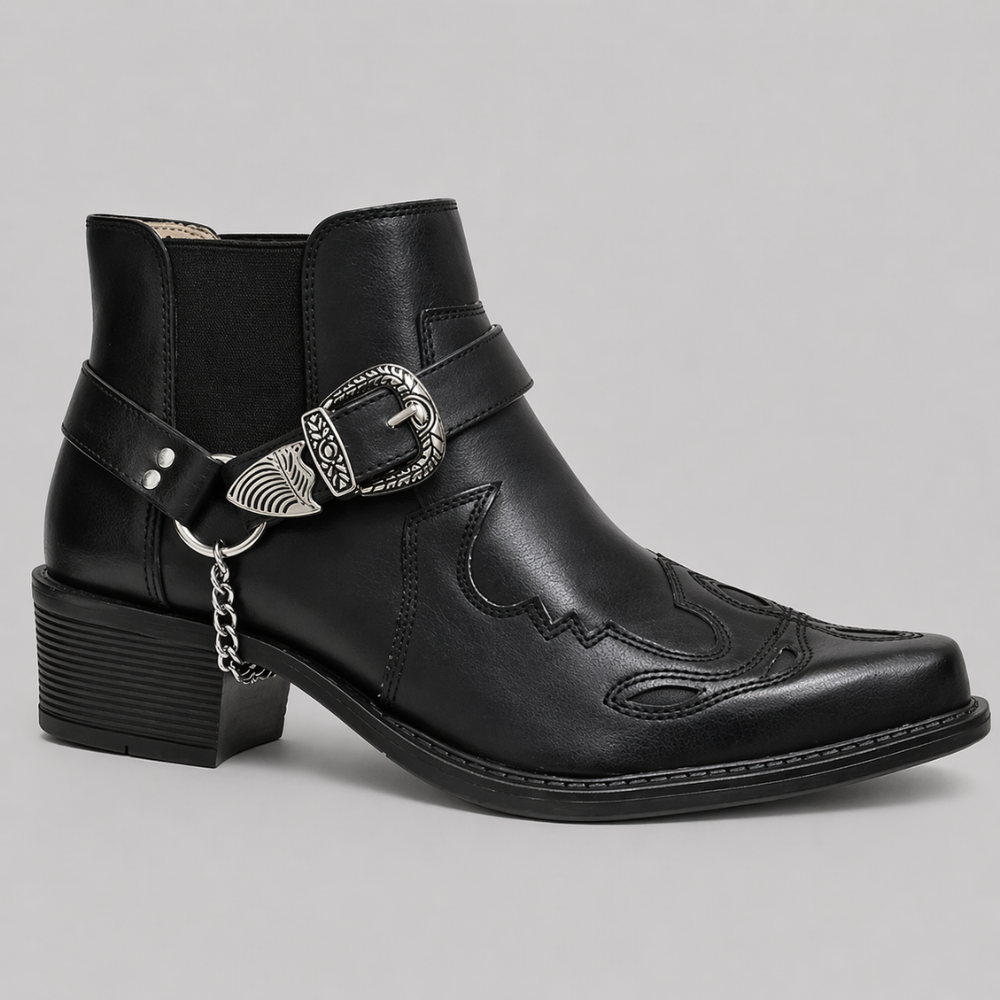 Heren Cowboylaarzen Leer Spitse Neus Gesp Western Stijl Vintage Hoog Outdoor Wandelen Rijden Bruin Zwart | Sansoti