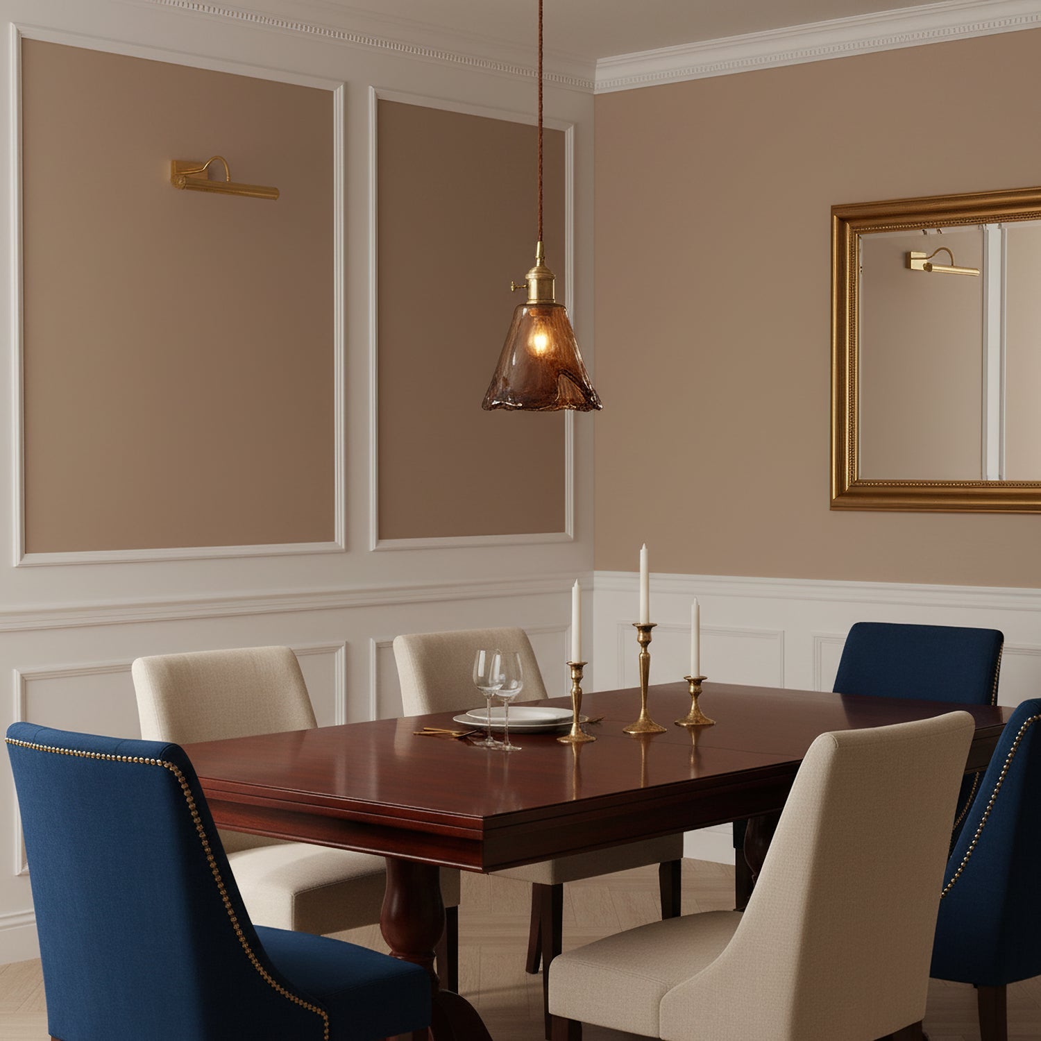 Vintage Hanglamp Messing & Amber Glas – Retro Verlichting Eetkamer Keukeneiland Bar Restaurant – E26/E27 Max 40W | Sansoti