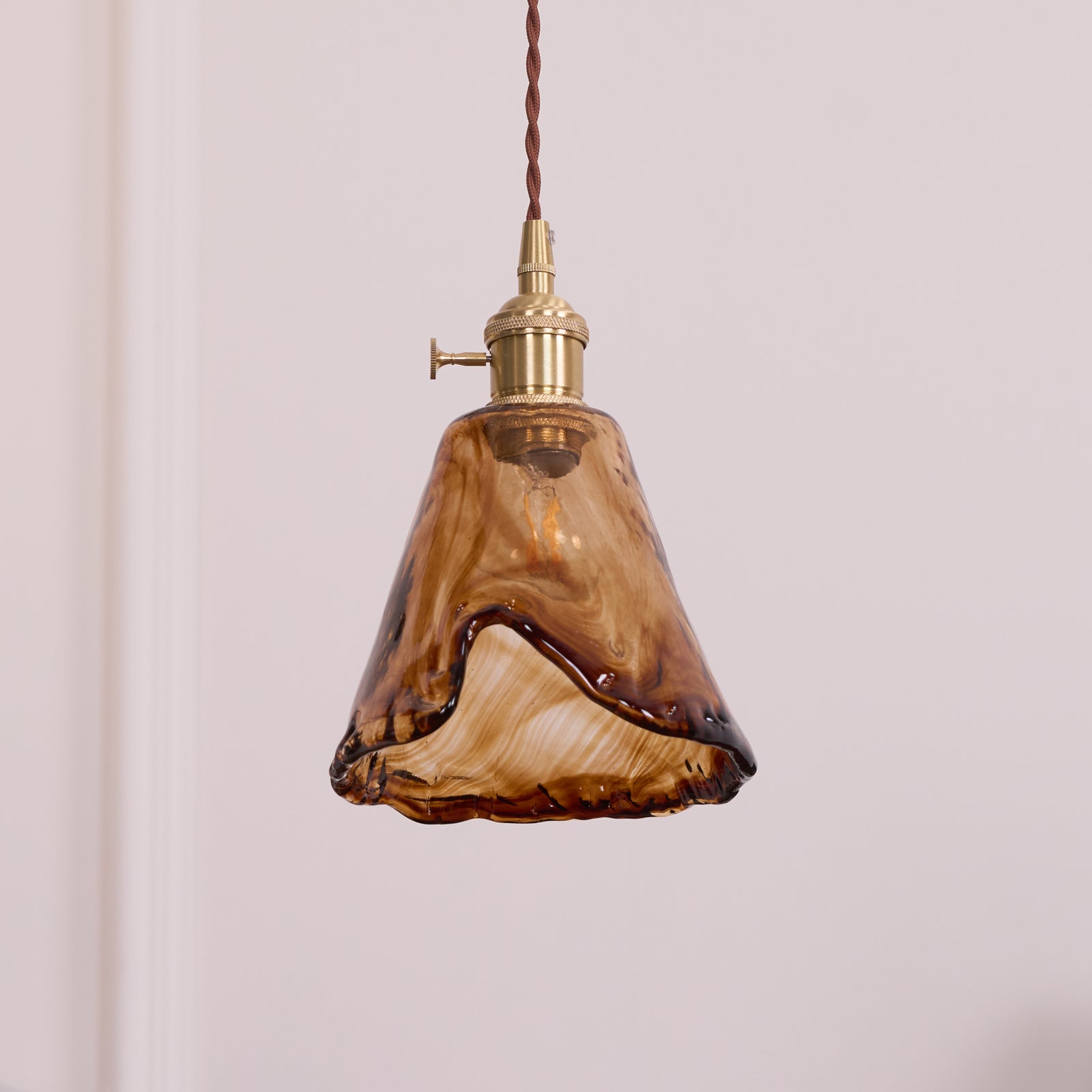 Vintage Hanglamp Messing & Amber Glas – Retro Verlichting Eetkamer Keukeneiland Bar Restaurant – E26/E27 Max 40W | Sansoti