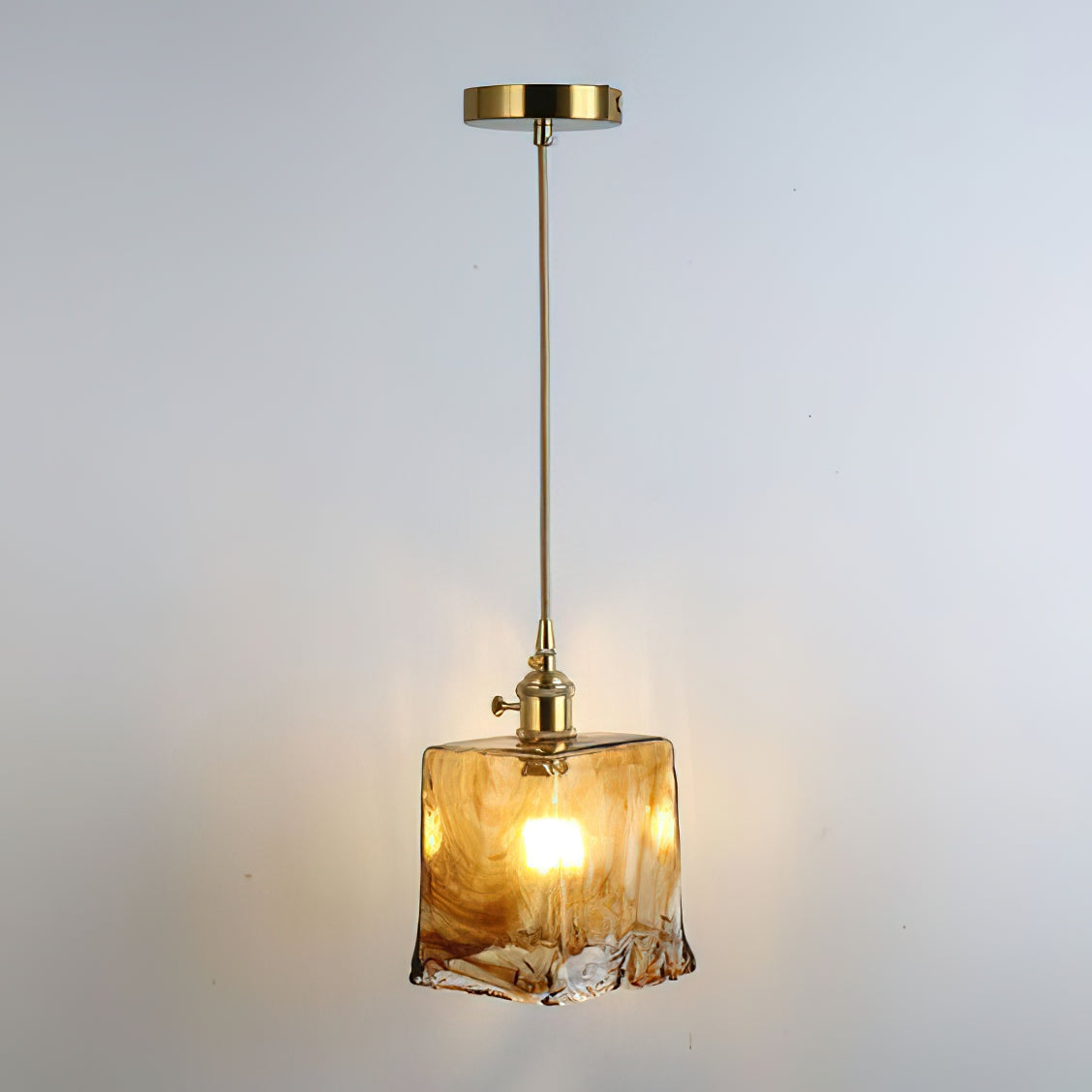Vintage Hanglamp Messing & Amber Glas – Retro Verlichting Eetkamer Keukeneiland Bar Restaurant – E26/E27 Max 40W | Sansoti