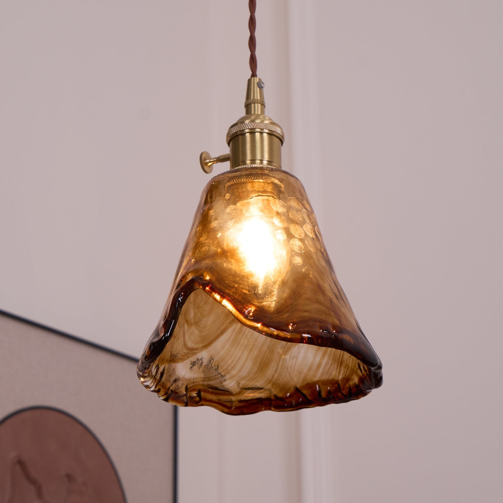 Vintage Hanglamp Messing & Amber Glas – Retro Verlichting Eetkamer Keukeneiland Bar Restaurant – E26/E27 Max 40W | Sansoti