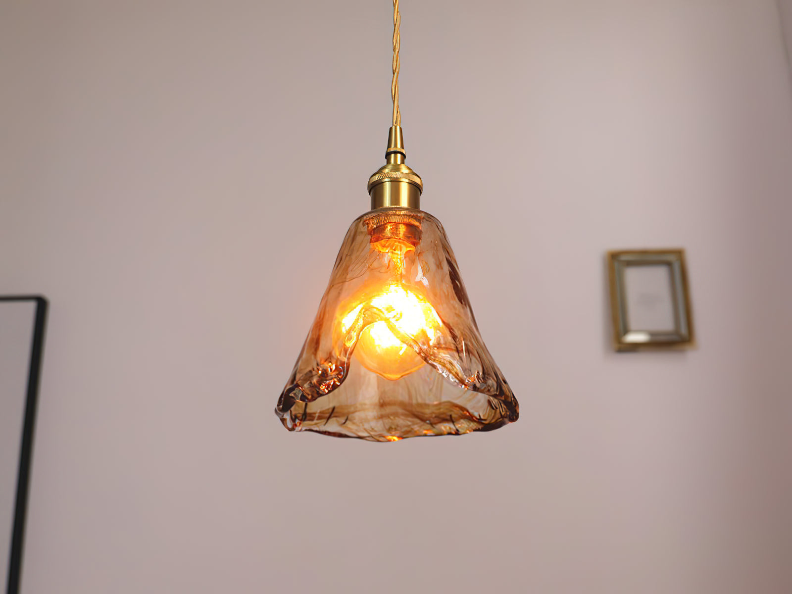 Vintage Hanglamp Messing & Amber Glas – Retro Verlichting Eetkamer Keukeneiland Bar Restaurant – E26/E27 Max 40W | Sansoti