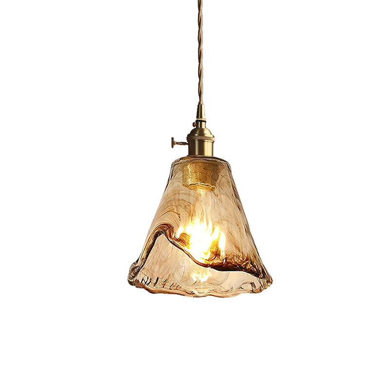Vintage Hanglamp Messing & Amber Glas – Retro Verlichting Eetkamer Keukeneiland Bar Restaurant – E26/E27 Max 40W | Sansoti