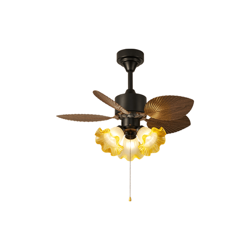 Plafondventilator met Bladmotief en Verlichting – Verstelbare Vintage Stijl | Sansoti