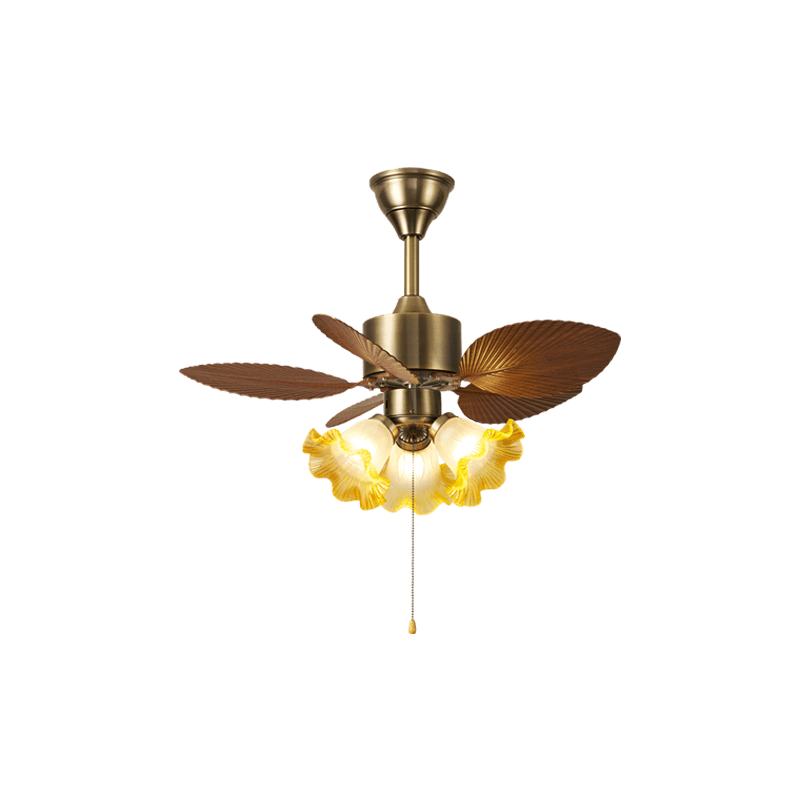 Plafondventilator met Bladmotief en Verlichting – Verstelbare Vintage Stijl | Sansoti