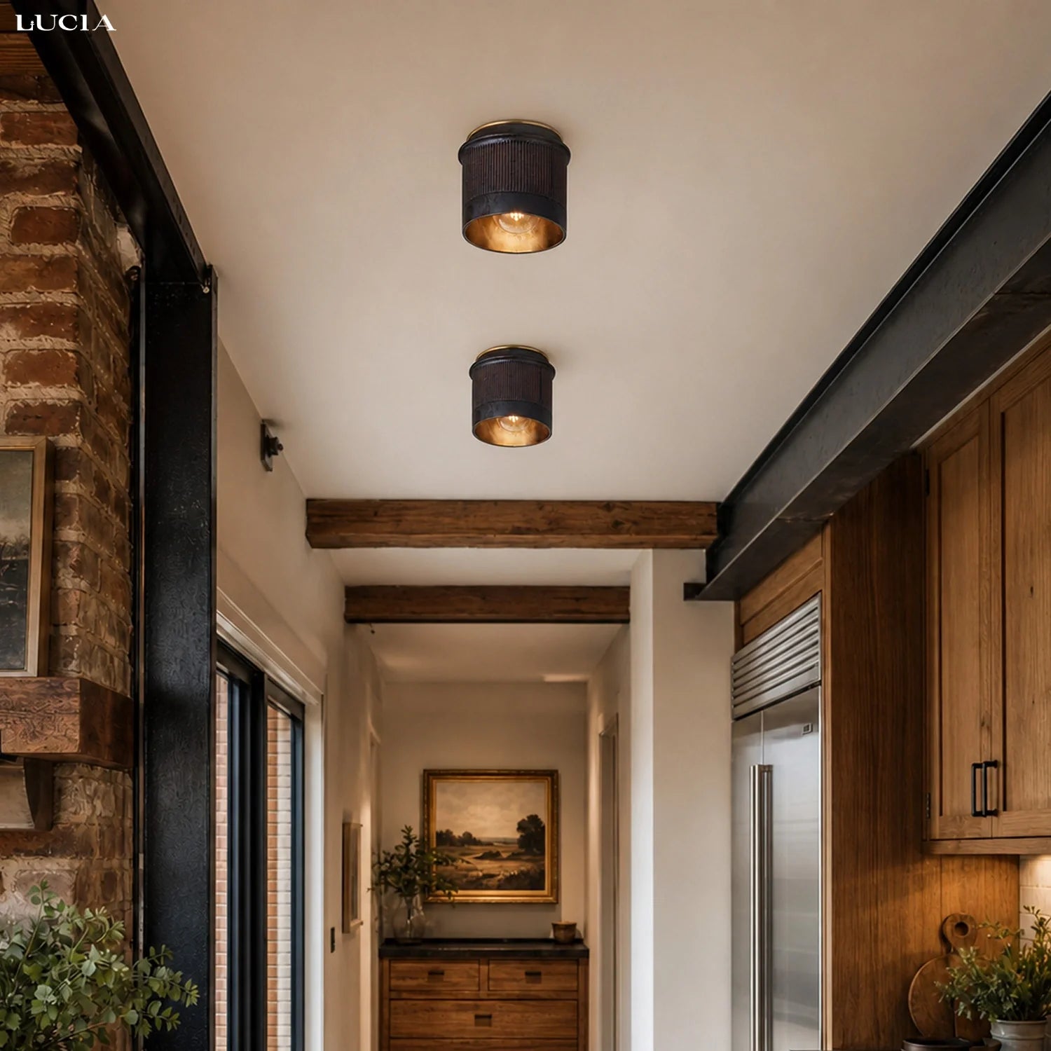 Vintage Zwart Metalen Industriële Plafondlamp Rustiek Design – Flush Mount voor Keuken Slaapkamer Hal | Sansoti
