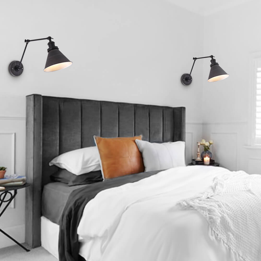 Applique murale réglable en métal avec bras pivotant, douille E27, lampe de lecture pour chambre et salon, design industriel | Sansoti