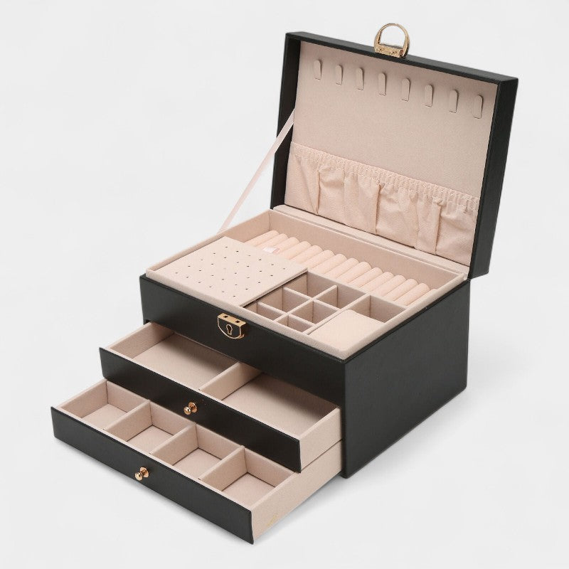 Virelle Sieradendoos Leer Zwart Roze Wit Groen - Luxe Organizer Juwelen Ketting Oorbellen Ring Opbergen Sieraden Box Kaptafel | Sansoti