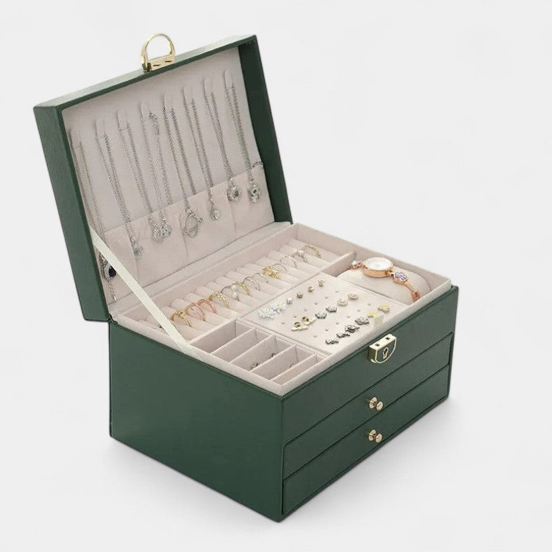 Virelle Sieradendoos Leer Zwart Roze Wit Groen - Luxe Organizer Juwelen Ketting Oorbellen Ring Opbergen Sieraden Box Kaptafel | Sansoti