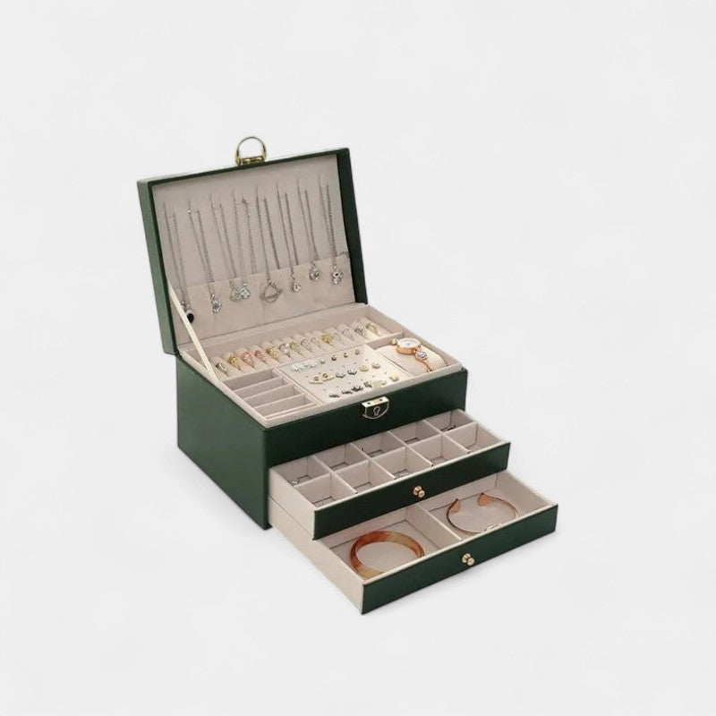 Virelle Sieradendoos Leer Zwart Roze Wit Groen - Luxe Organizer Juwelen Ketting Oorbellen Ring Opbergen Sieraden Box Kaptafel | Sansoti