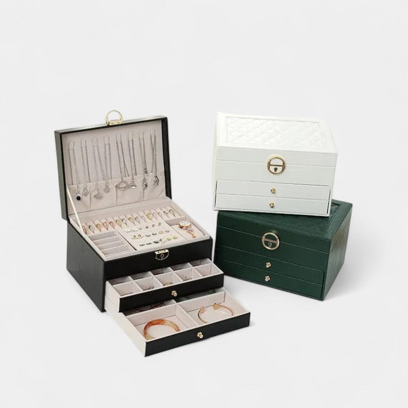 Virelle Sieradendoos Leer Zwart Roze Wit Groen - Luxe Organizer Juwelen Ketting Oorbellen Ring Opbergen Sieraden Box Kaptafel | Sansoti
