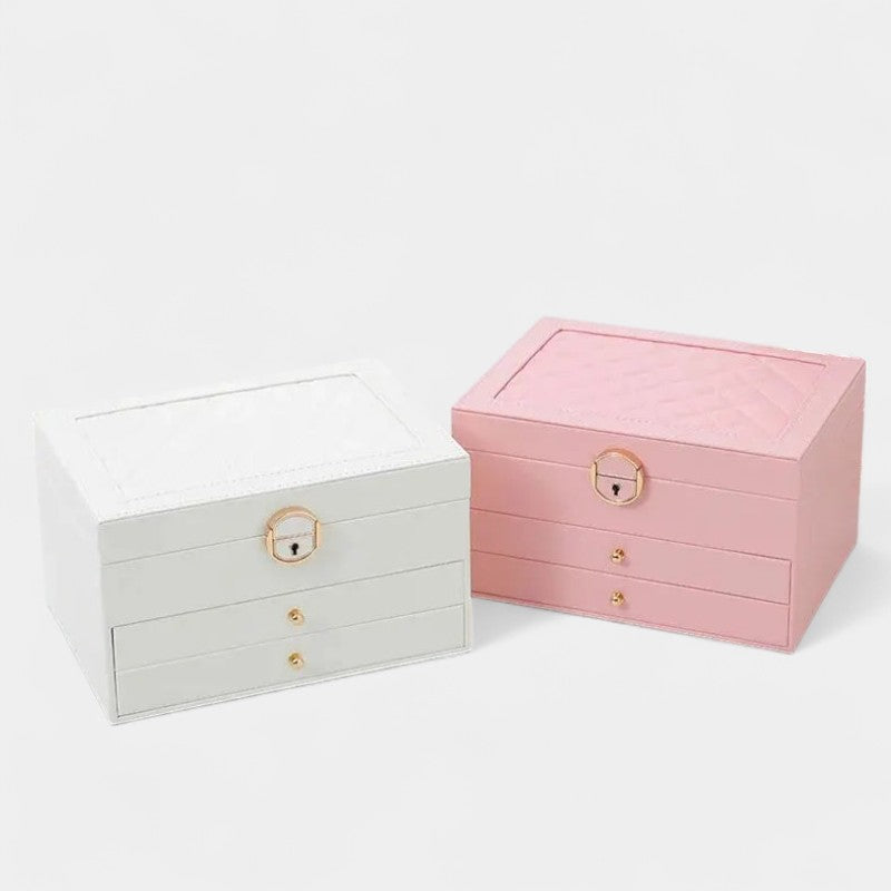 Virelle Sieradendoos Leer Zwart Roze Wit Groen - Luxe Organizer Juwelen Ketting Oorbellen Ring Opbergen Sieraden Box Kaptafel | Sansoti
